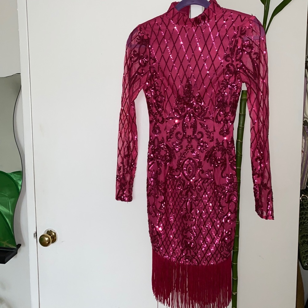 Pink sequin fringe dress